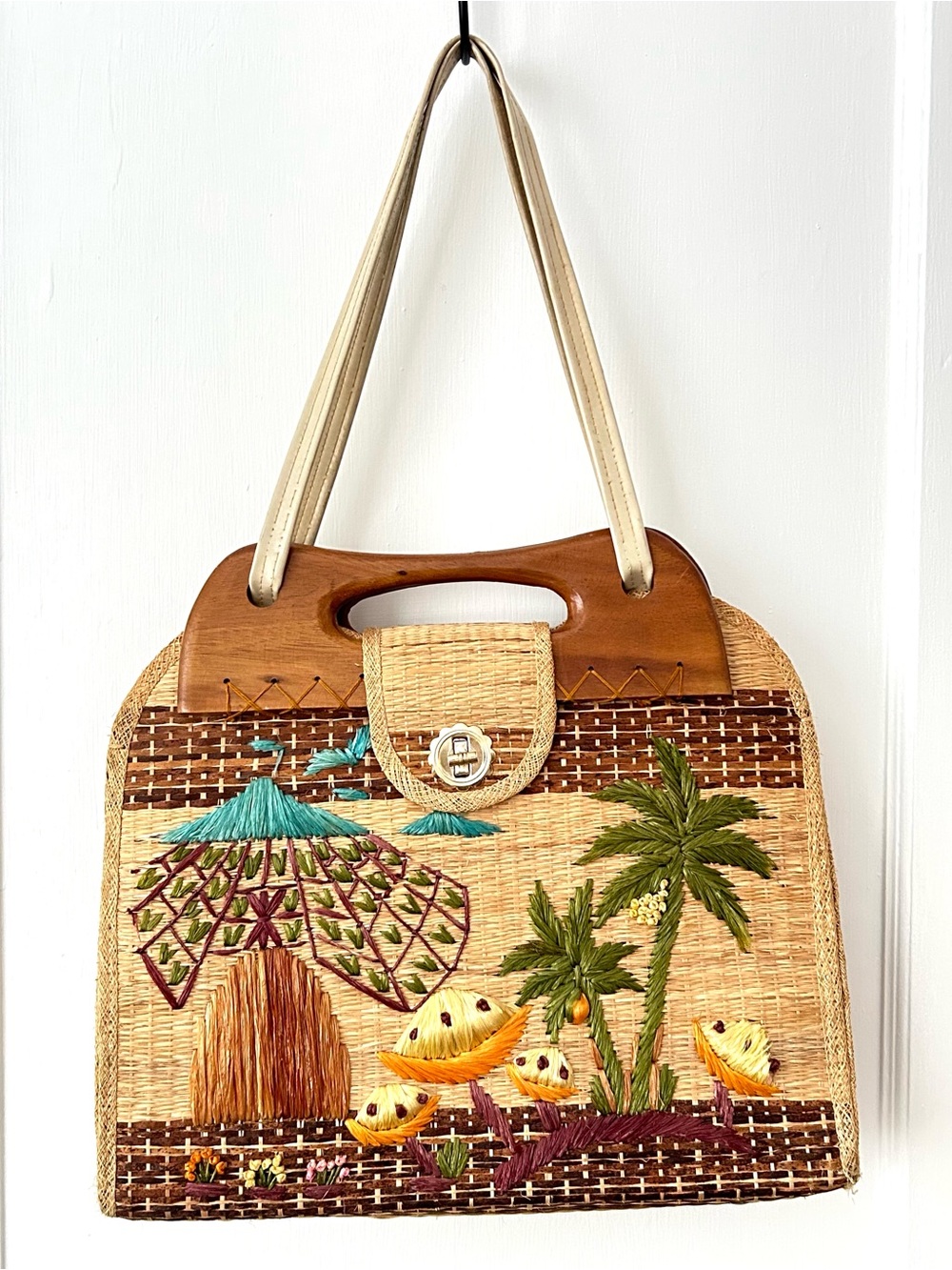 Handwoven Cream Straw Tote with Embroidered Accents | Bags by Whidby | Adel, GA